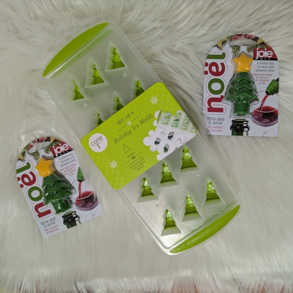 CCO 5 for $25 Joie Noel Wine Seal & Serve Plus Ice Molds Christmas Trees New!